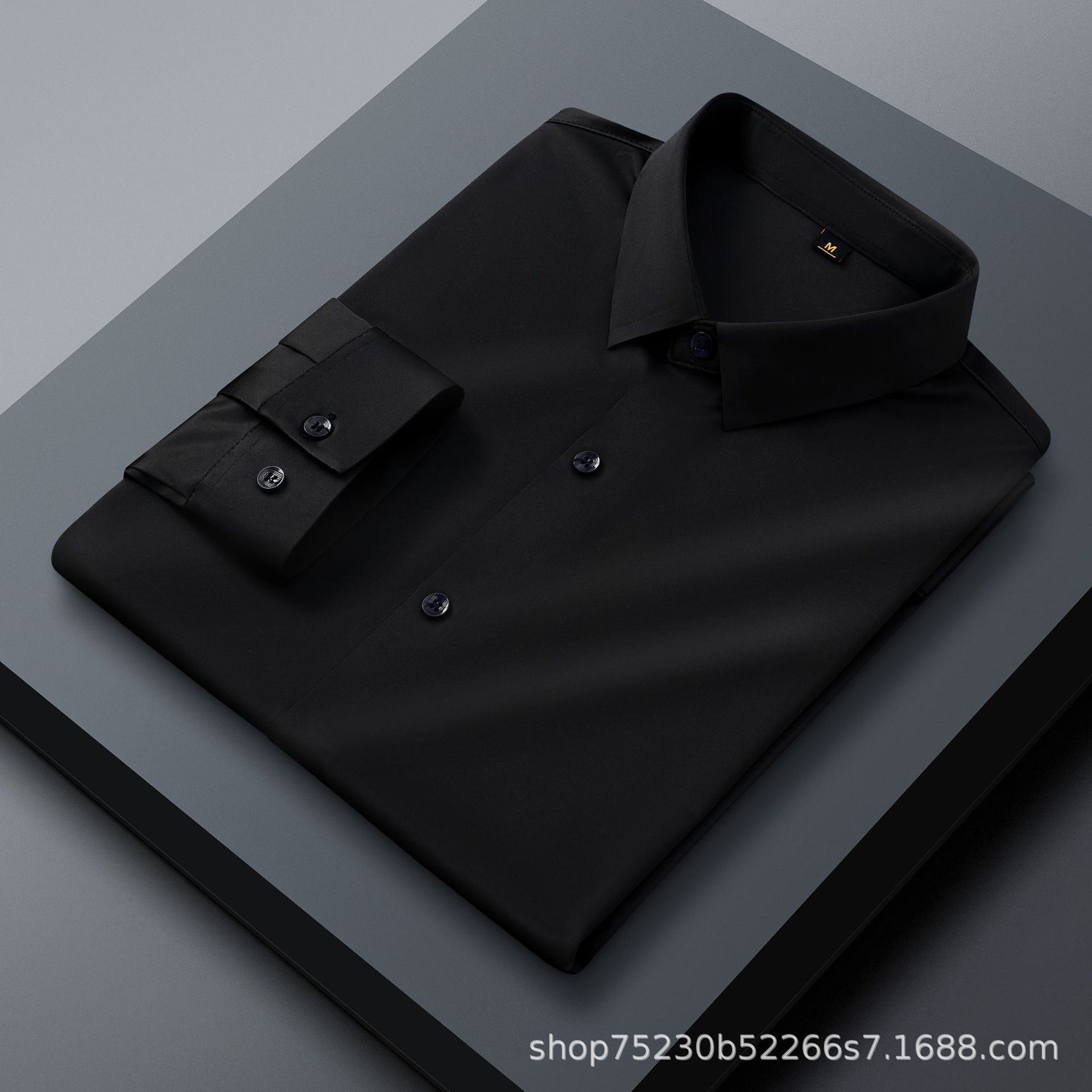 Camisa de hombre con cuello alto, imitación lino - Transpirable y elástica