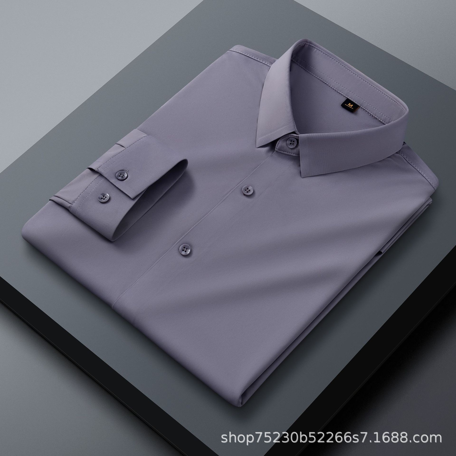 Camisa de hombre con cuello alto, imitación lino - Transpirable y elástica