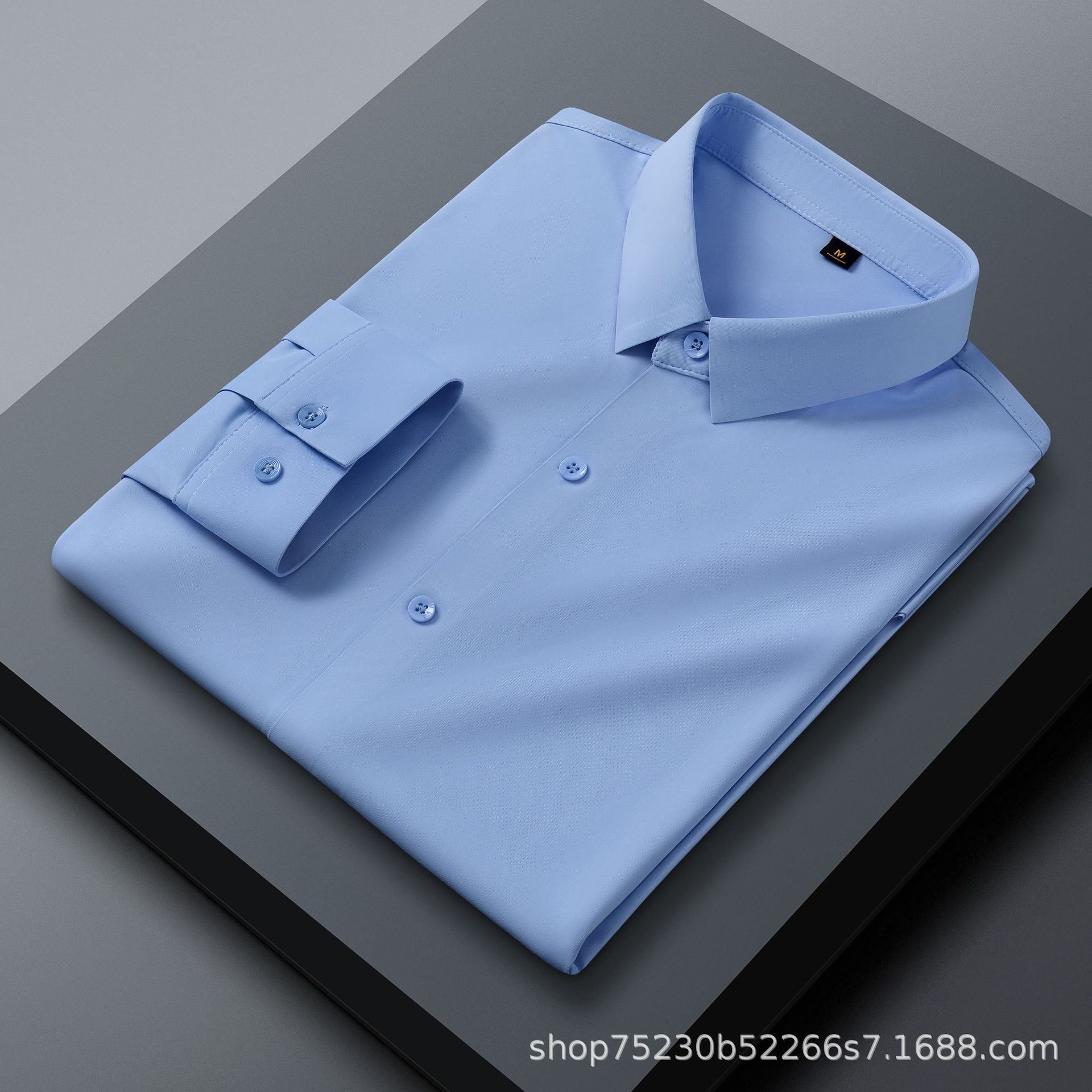 Camisa de hombre con cuello alto, imitación lino - Transpirable y elástica