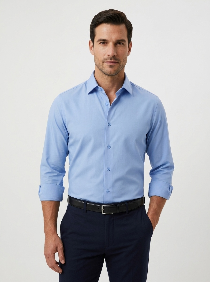 Camisa de hombre con cuello alto, imitación lino - Transpirable y elástica