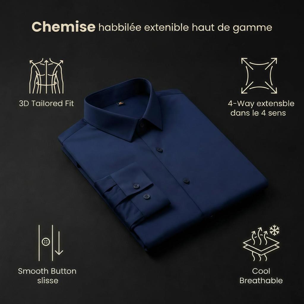 Chemise homme à col montant effet lin - Respirante et extensible