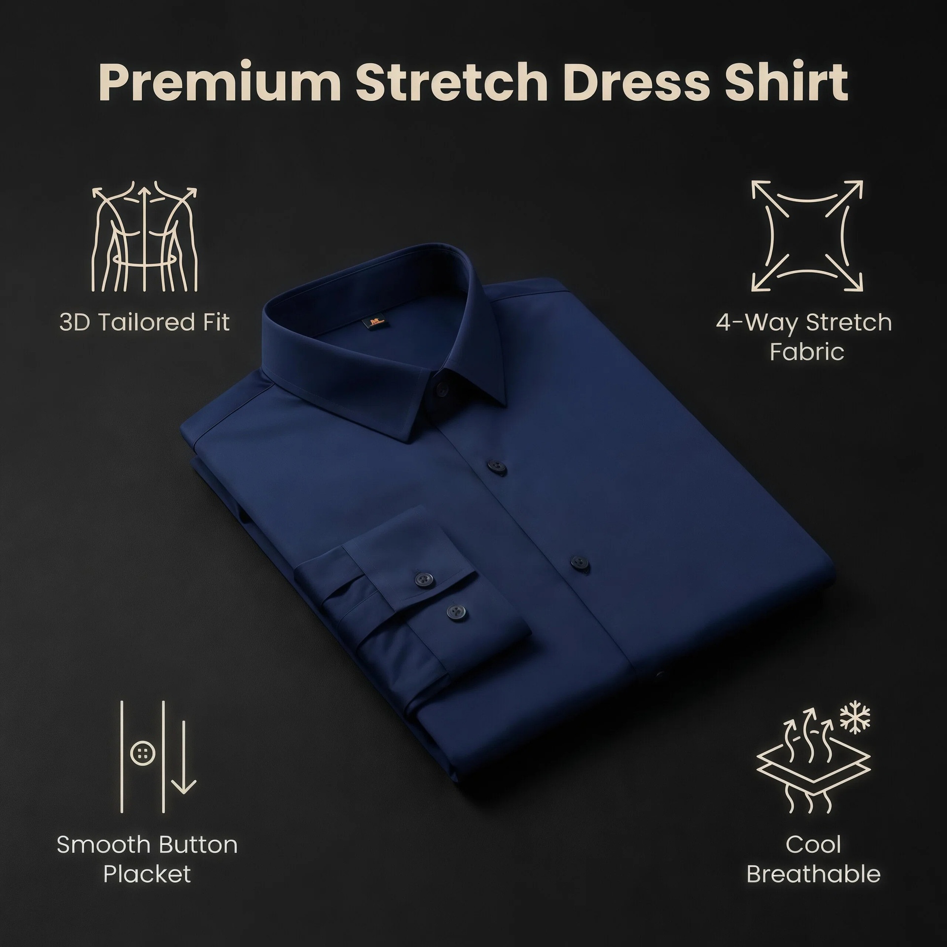 Camisa de hombre con cuello alto, imitación lino - Transpirable y elástica