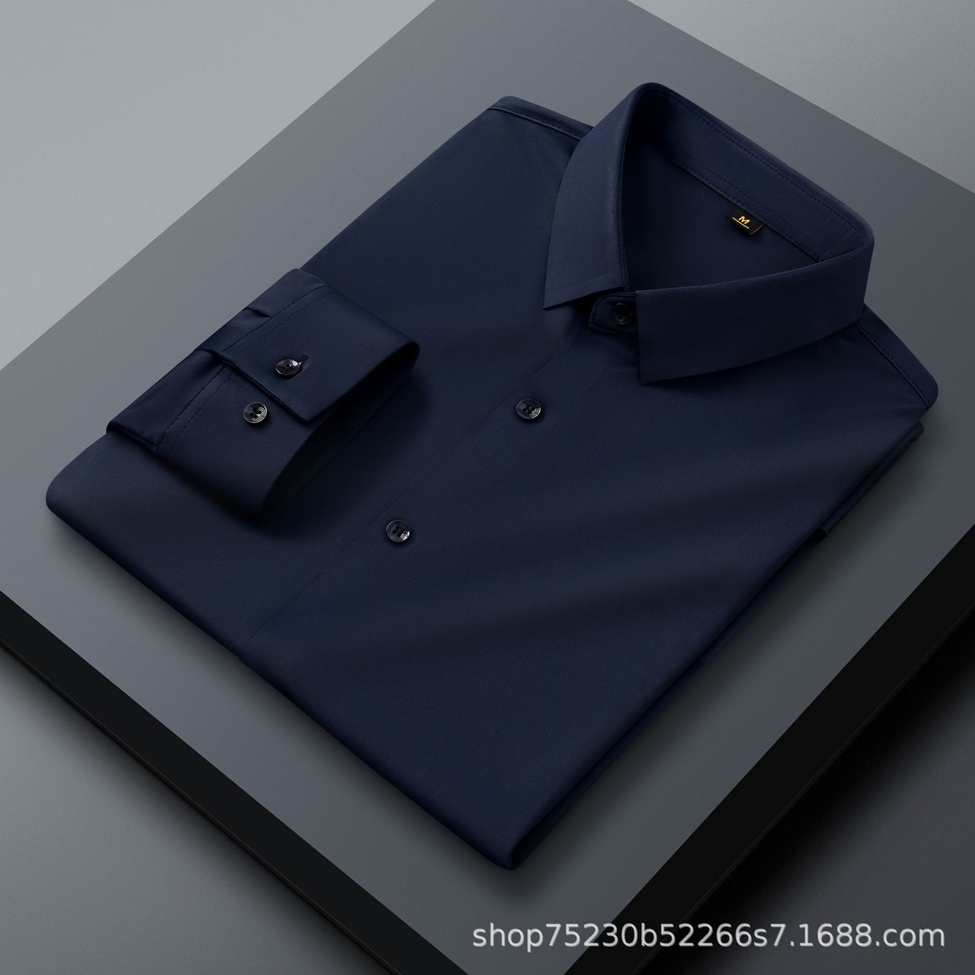 Camisa de hombre con cuello alto, imitación lino - Transpirable y elástica