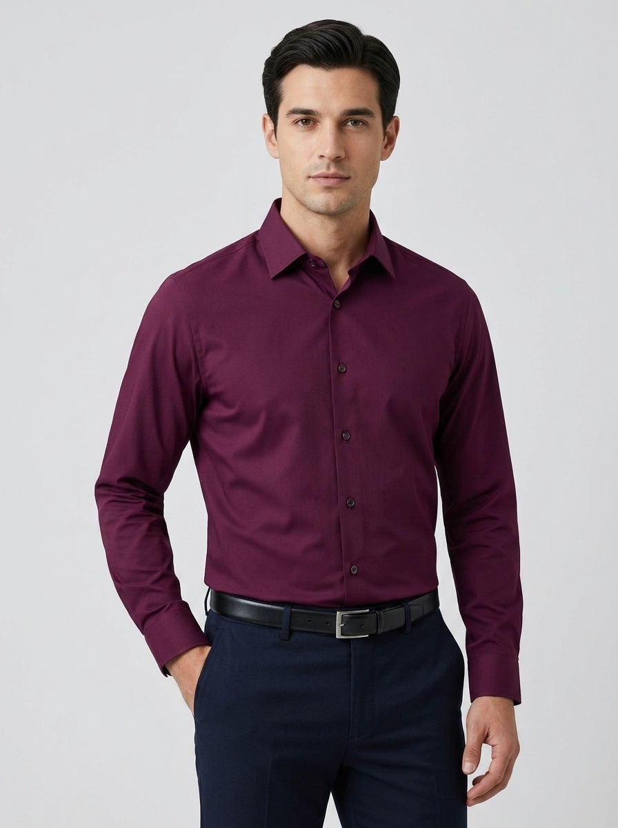 Camisa de hombre con cuello alto, imitación lino - Transpirable y elástica