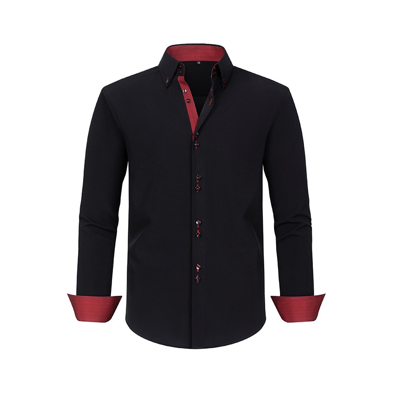 Camicia da uomo con colletto alla coreana - Tessuto effetto lino antipiega