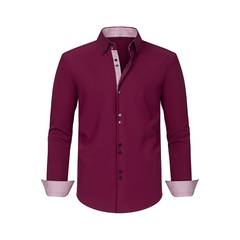Camicia da uomo con colletto alla coreana - Tessuto effetto lino antipiega