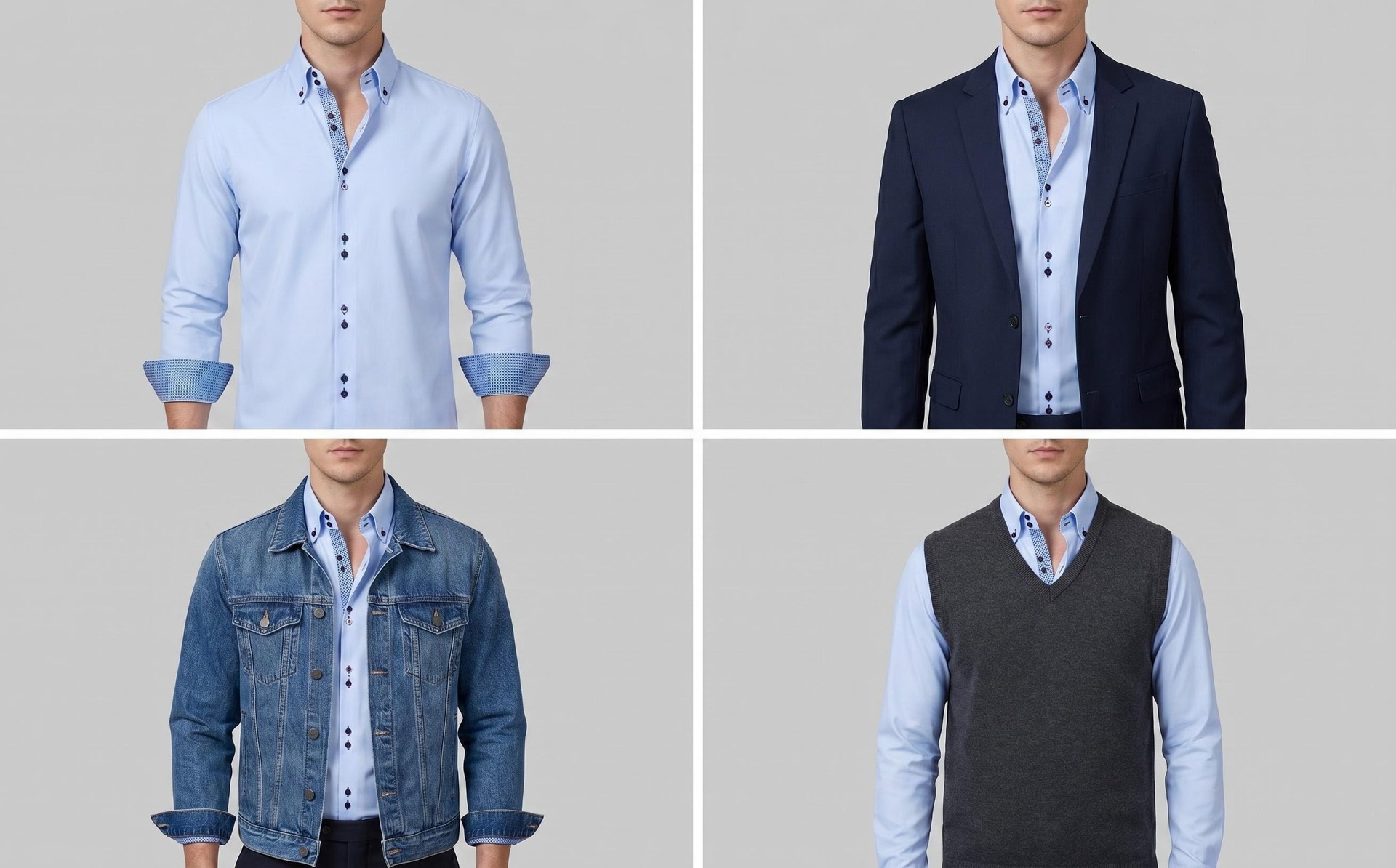 Camicia da uomo con colletto alla coreana - Tessuto effetto lino antipiega