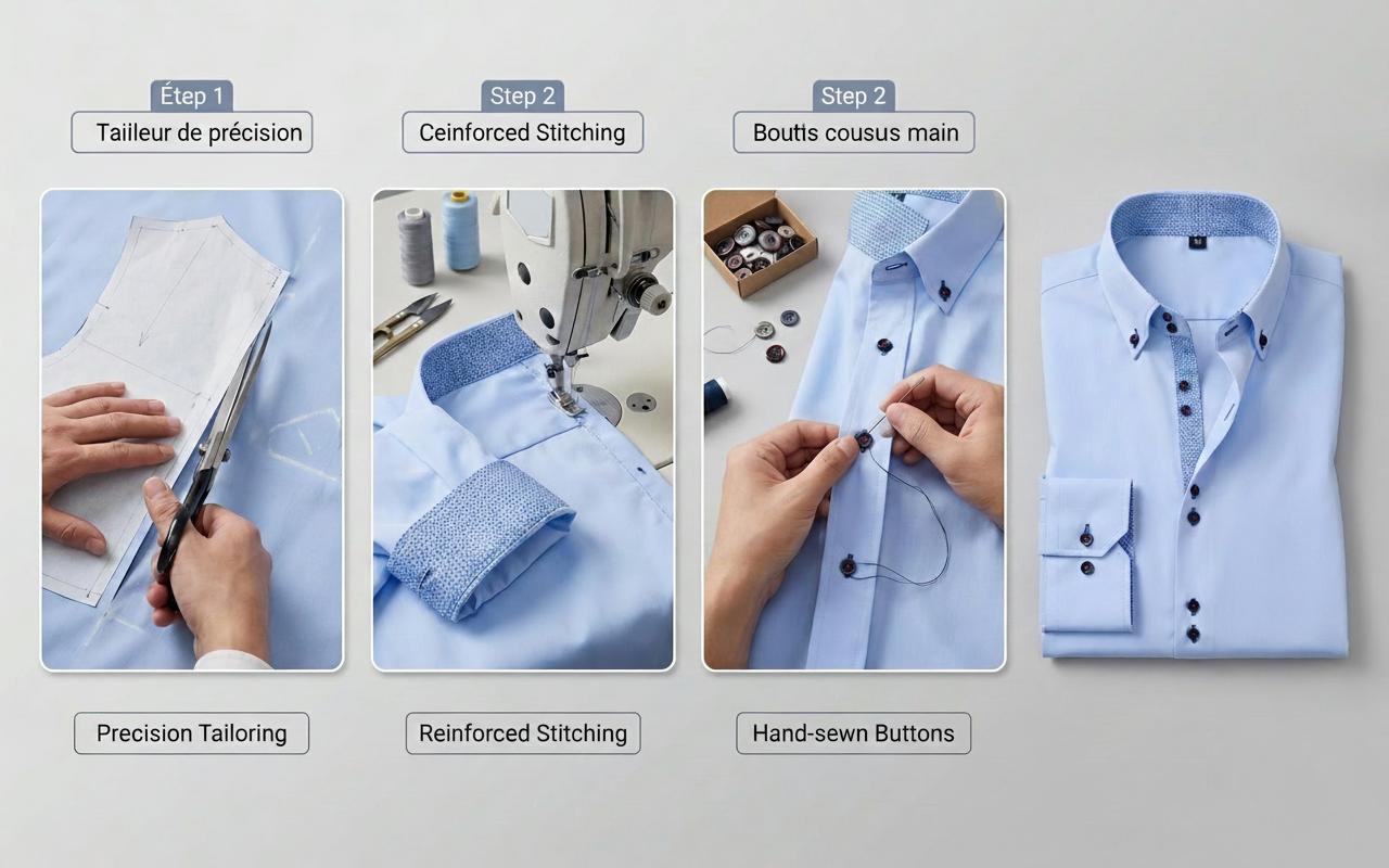 Camicia da uomo con colletto alla coreana - Tessuto effetto lino antipiega