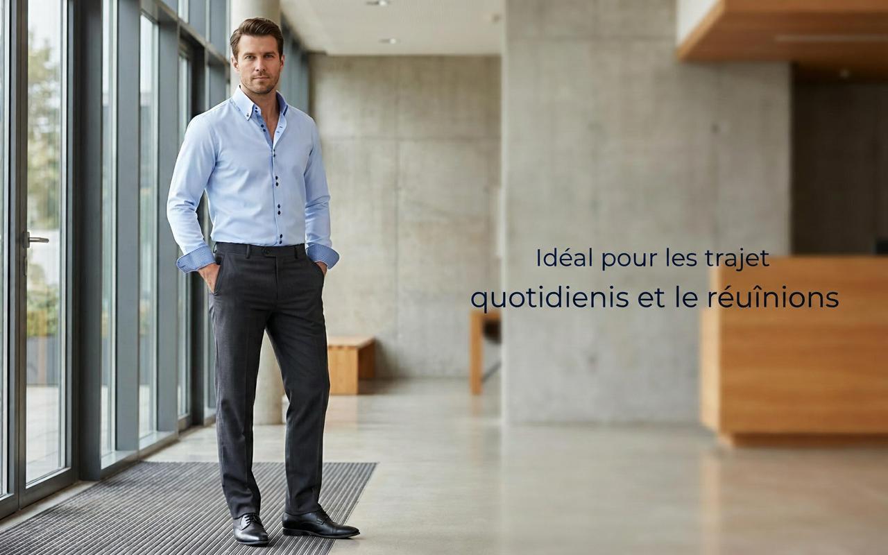 Camicia da uomo con colletto alla coreana - Tessuto effetto lino antipiega