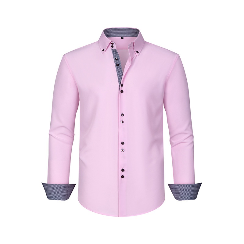 Camicia da uomo con colletto alla coreana - Tessuto effetto lino antipiega