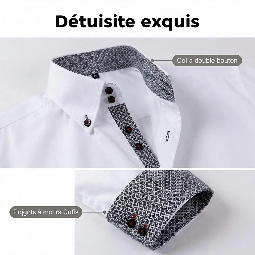 Camicia da uomo con colletto alla coreana - Tessuto effetto lino antipiega