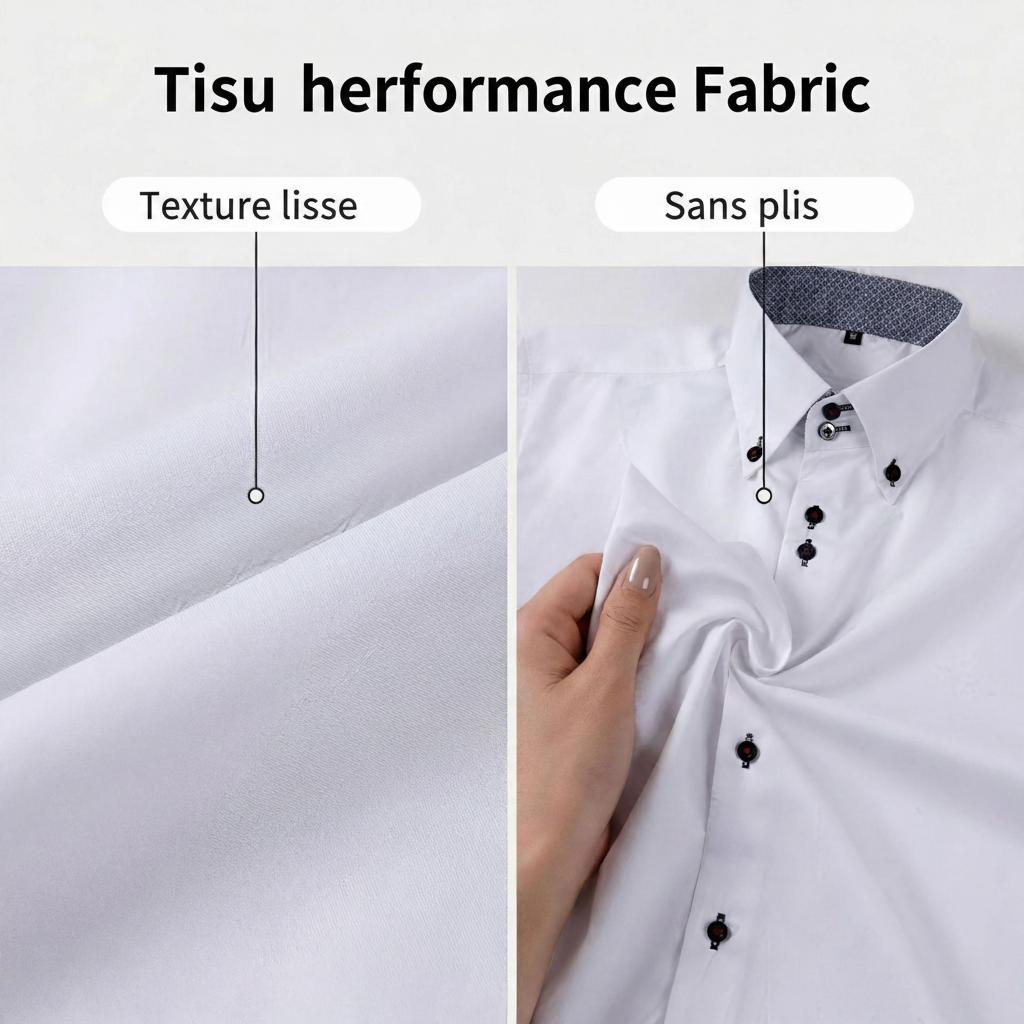 Camicia da uomo con colletto alla coreana - Tessuto effetto lino antipiega