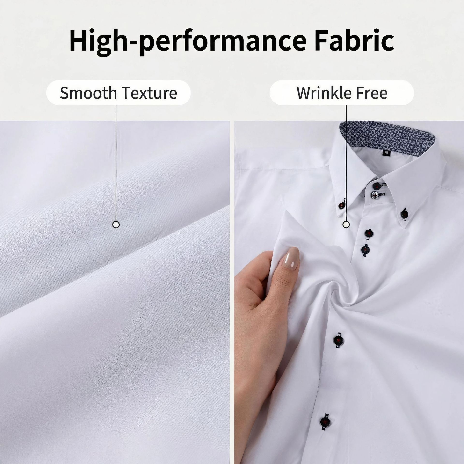 Camicia da uomo con colletto alla coreana - Tessuto effetto lino antipiega