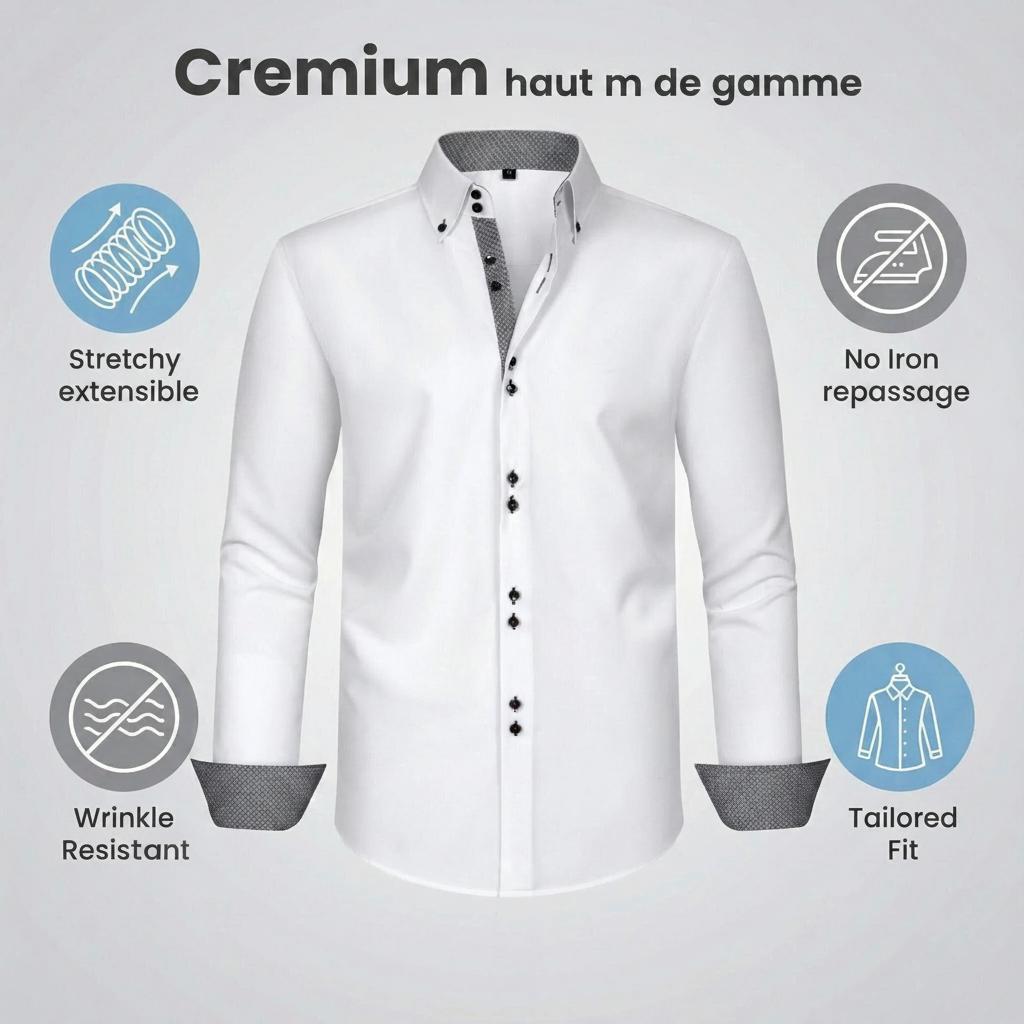 Camicia da uomo con colletto alla coreana - Tessuto effetto lino antipiega