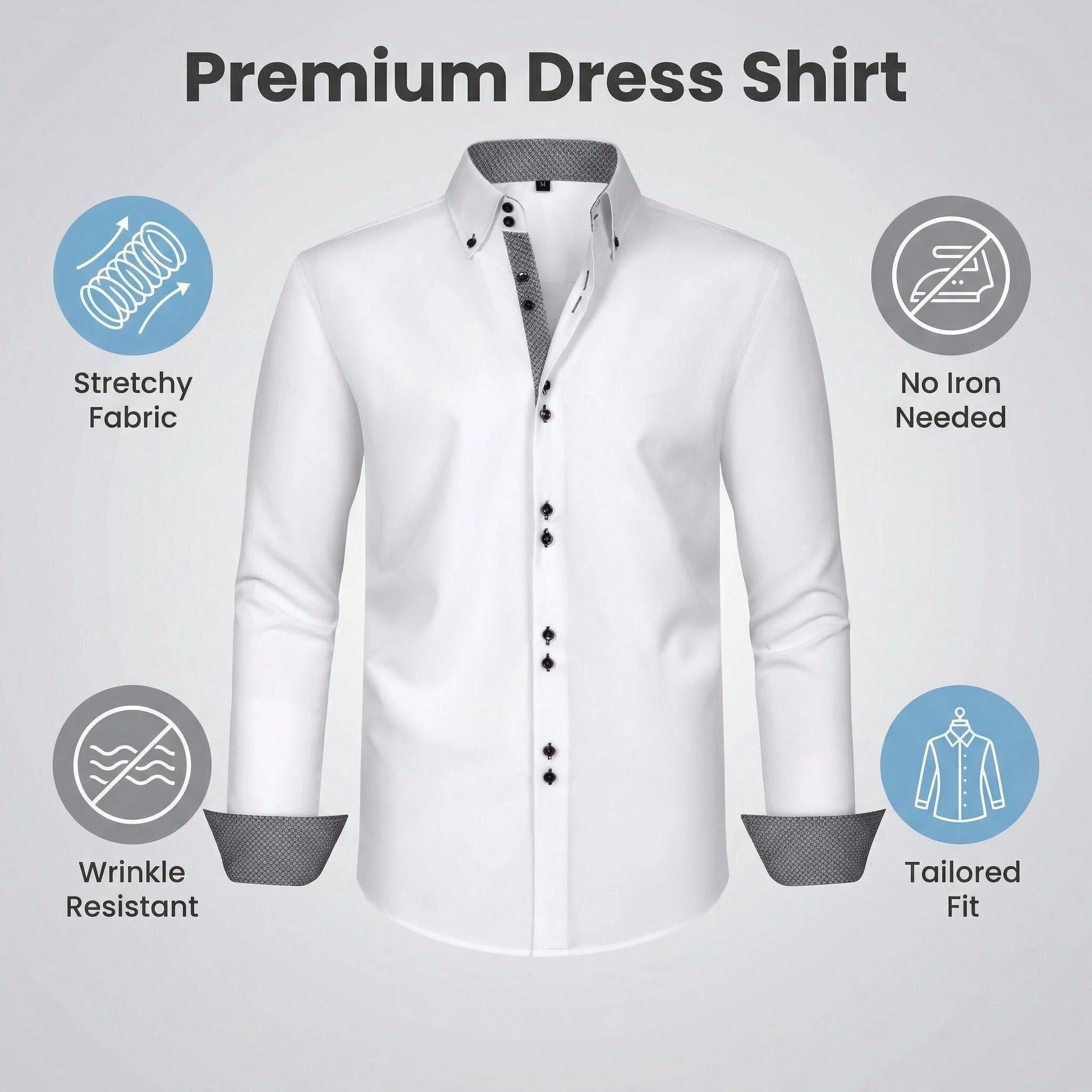 Camicia da uomo con colletto alla coreana - Tessuto effetto lino antipiega