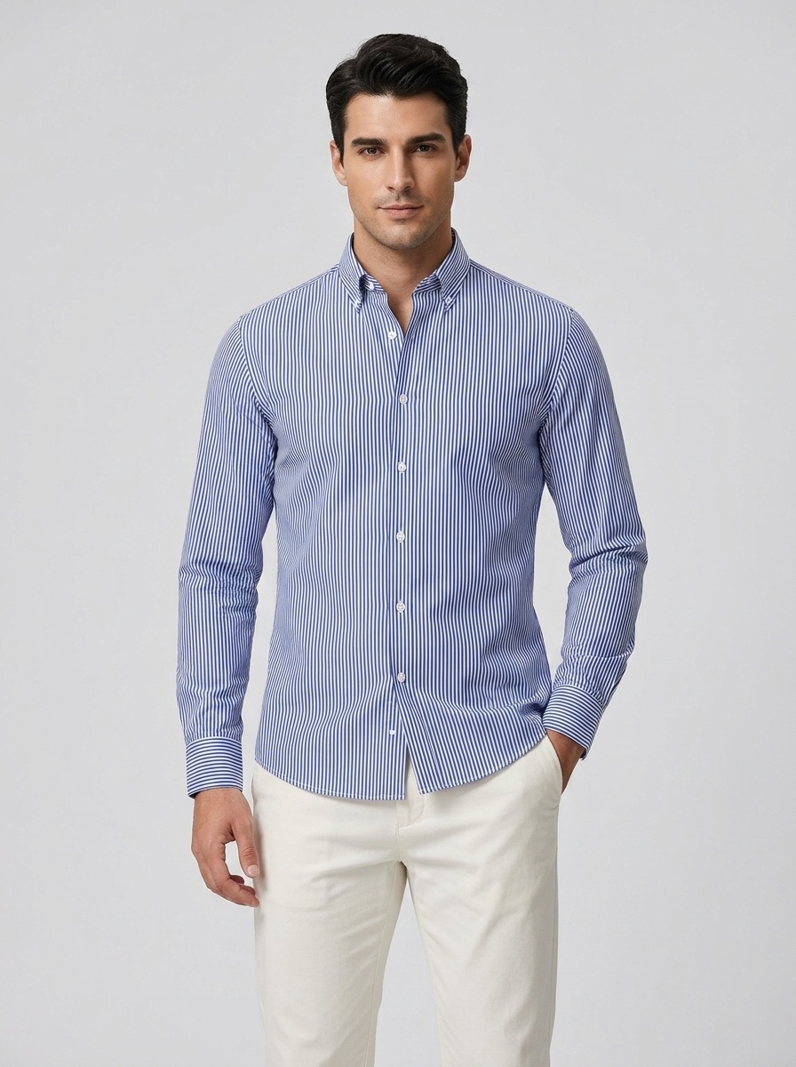 Camisa de hombre transpirable con cuello alto y tacto de lino.