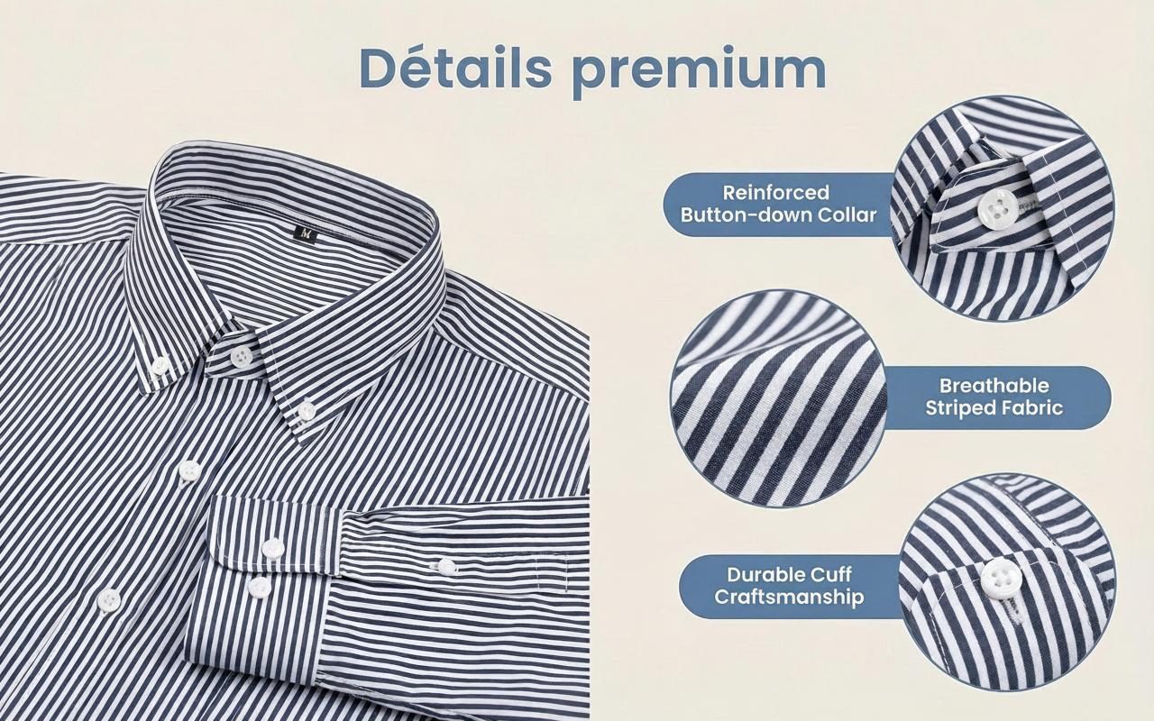 Chemise à col montant pour homme, respirante, aspect lin