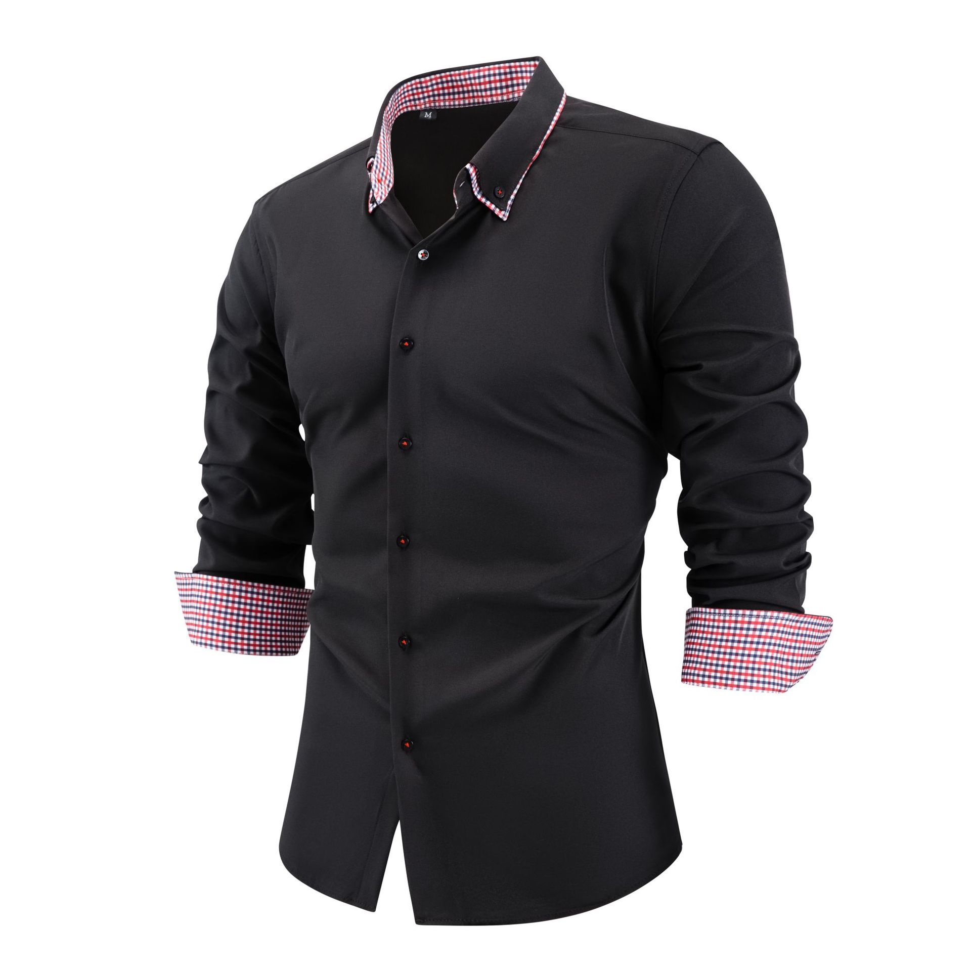 Camisa casual de hombre con botones y cuello alto.