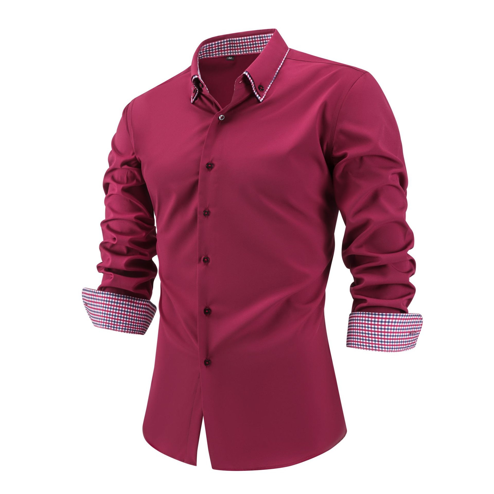 Camisa casual de hombre con botones y cuello alto.