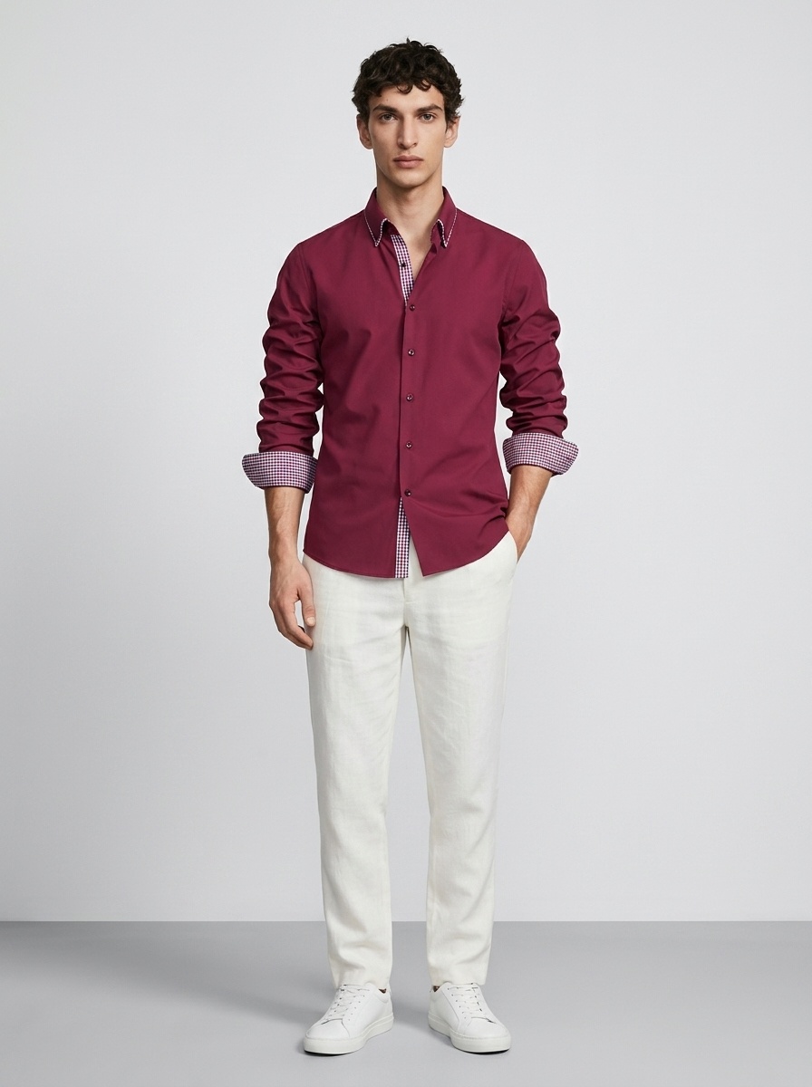 Camisa casual de hombre con botones y cuello alto.