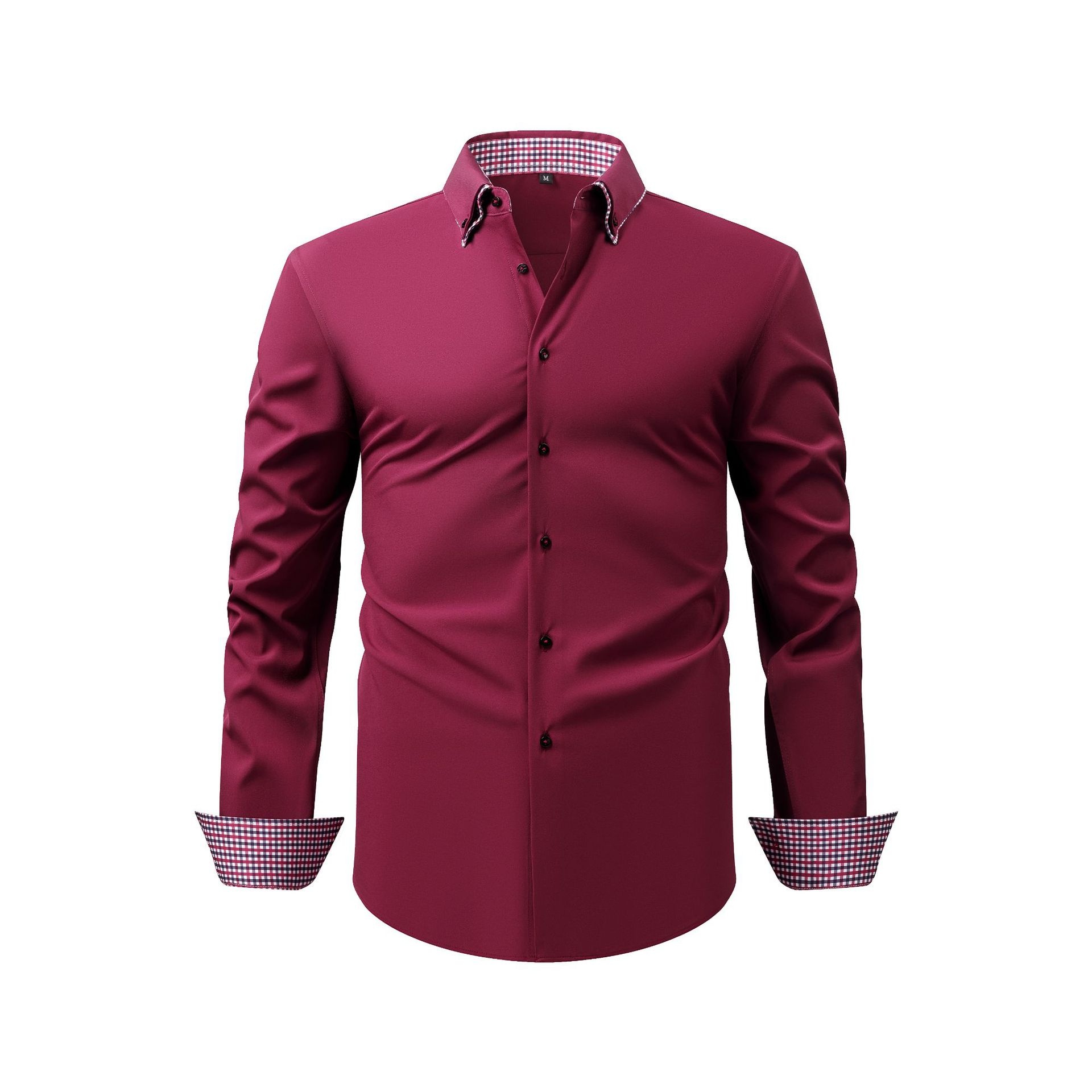 Camisa casual de hombre con botones y cuello alto.