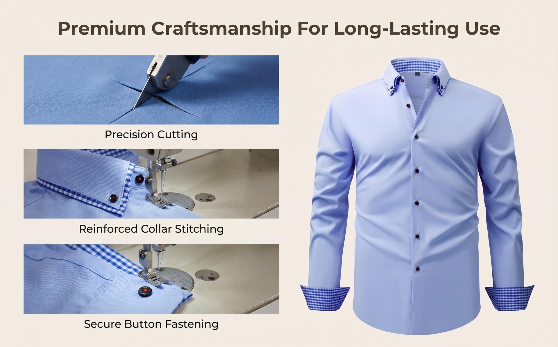 Camisa casual de hombre con botones y cuello alto.