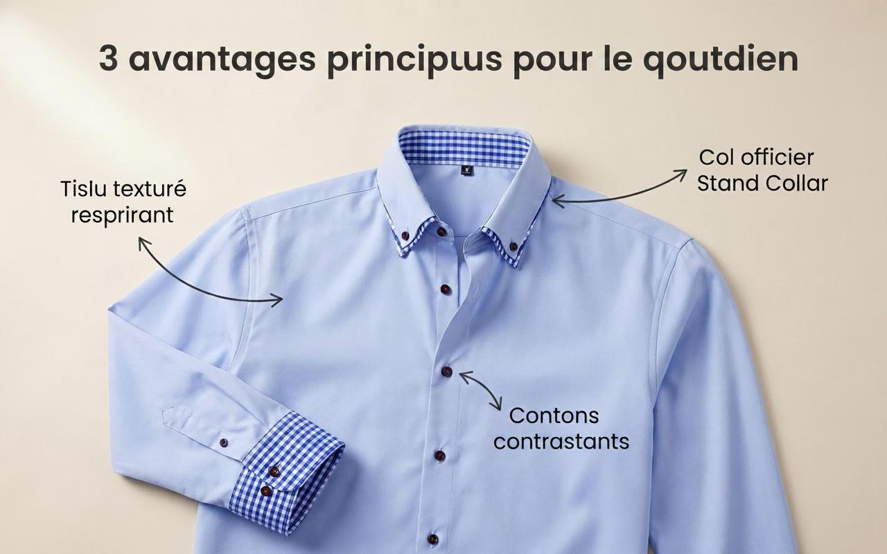 Chemise décontractée pour homme à col montant