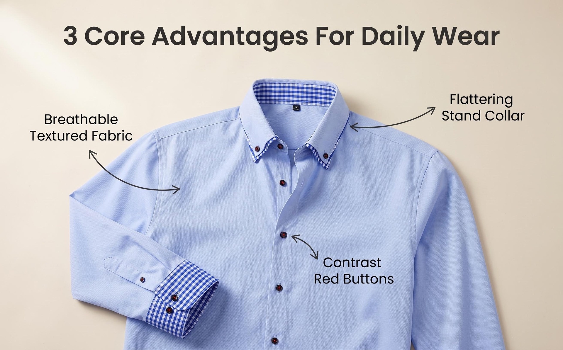 Camisa casual de hombre con botones y cuello alto.