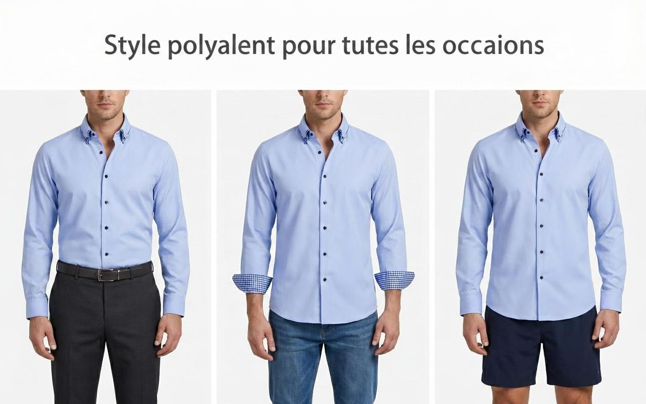 Chemise décontractée pour homme à col montant