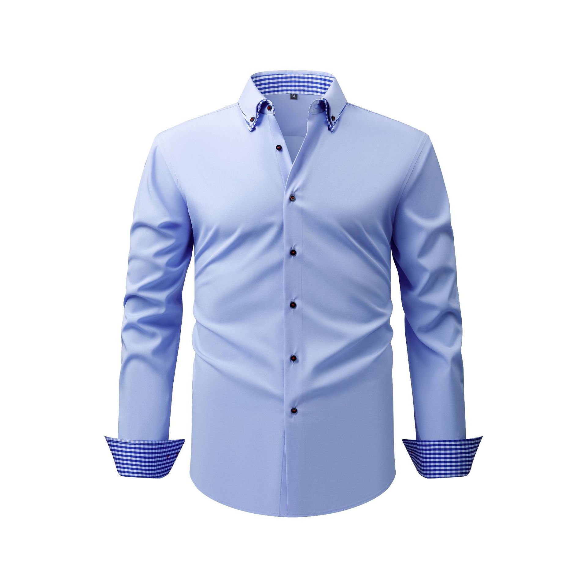 Camisa casual de hombre con botones y cuello alto.