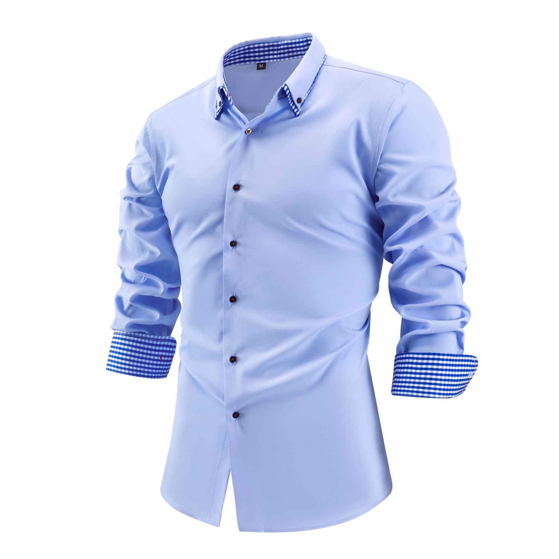 Camisa casual de hombre con botones y cuello alto.