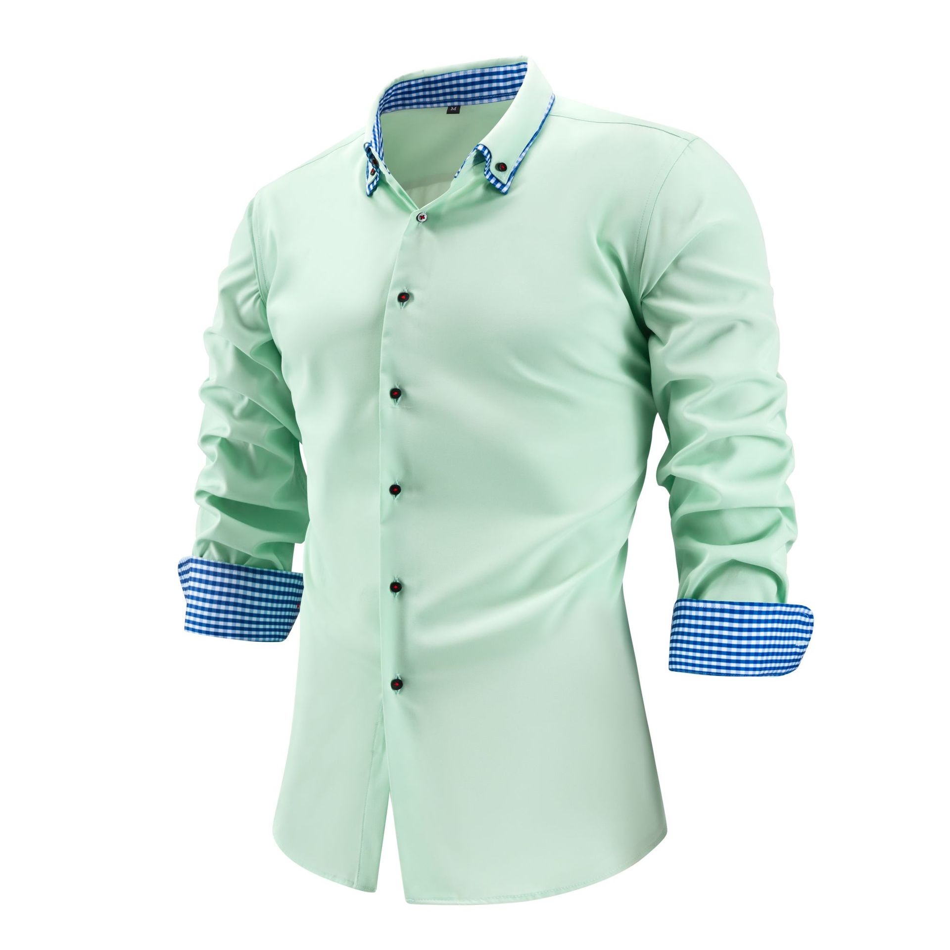 Camisa casual de hombre con botones y cuello alto.