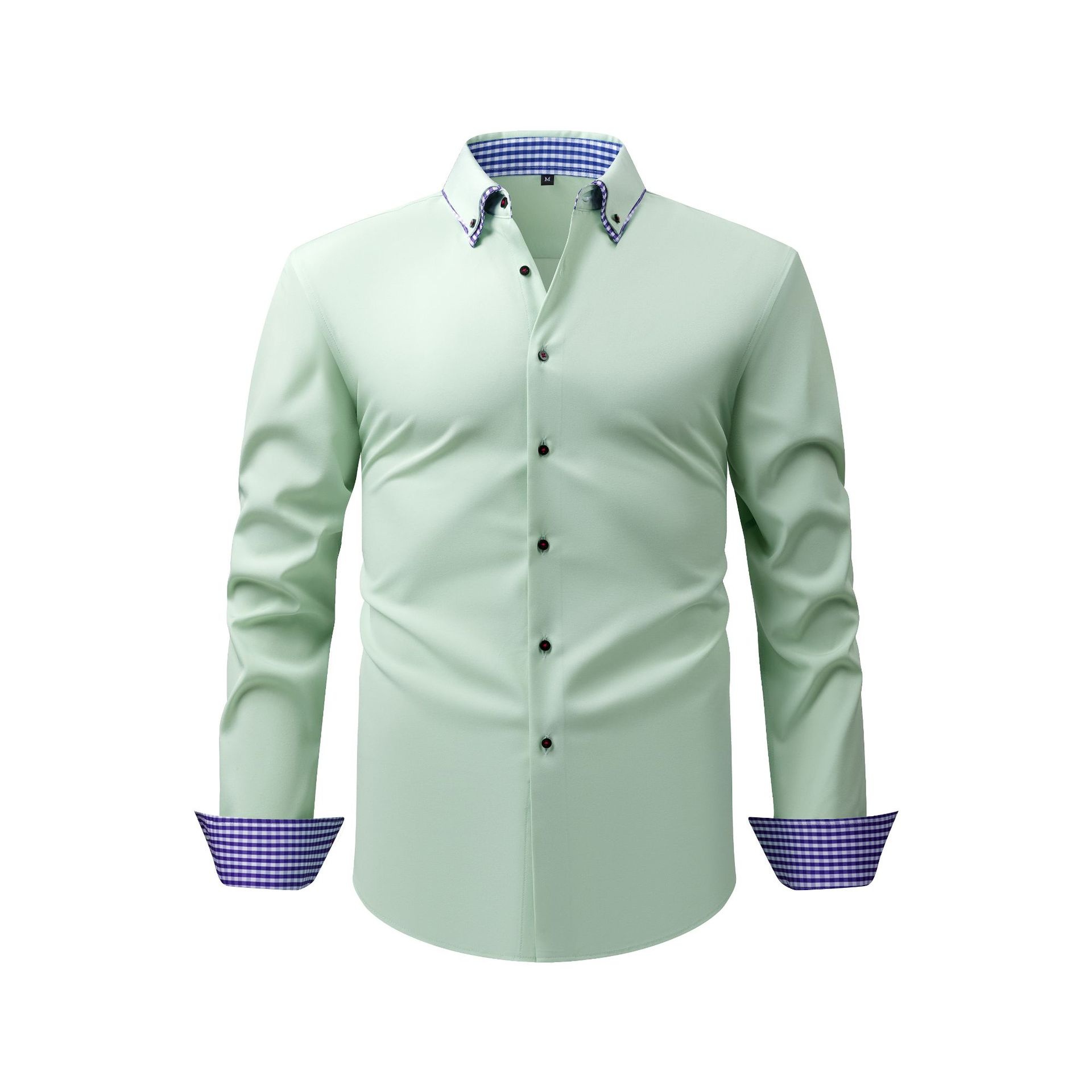 Camisa casual de hombre con botones y cuello alto.