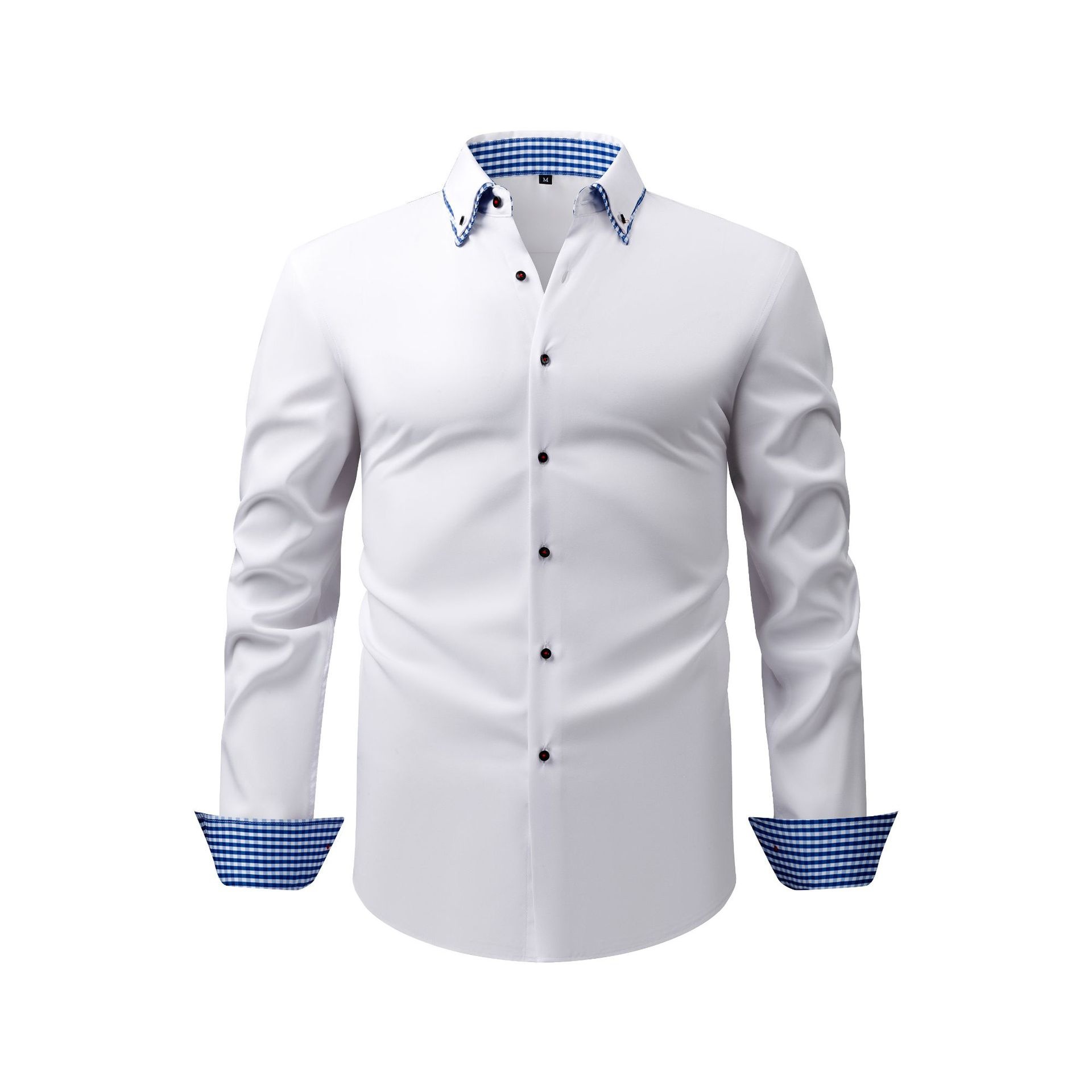 Camisa casual de hombre con botones y cuello alto.
