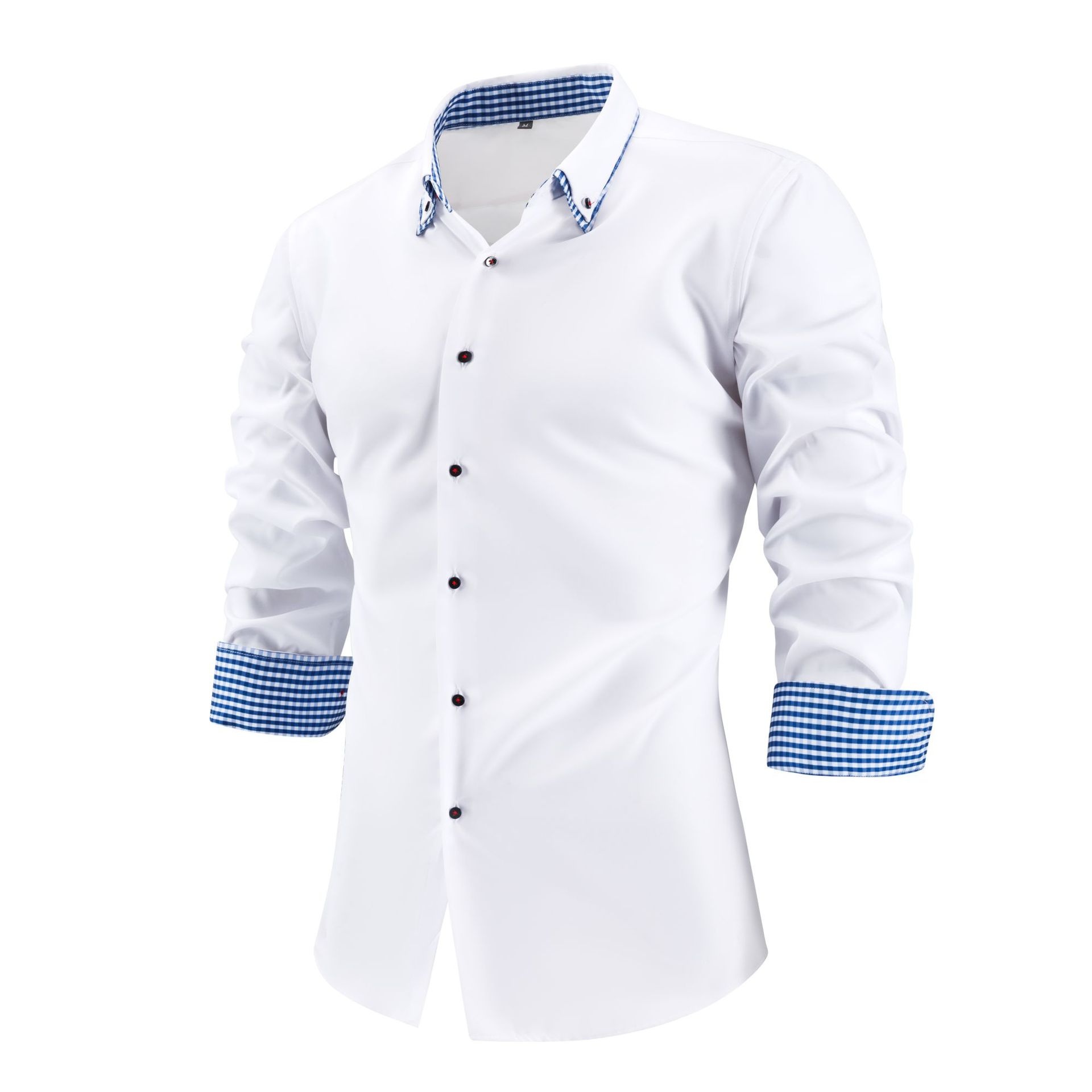 Camisa casual de hombre con botones y cuello alto.