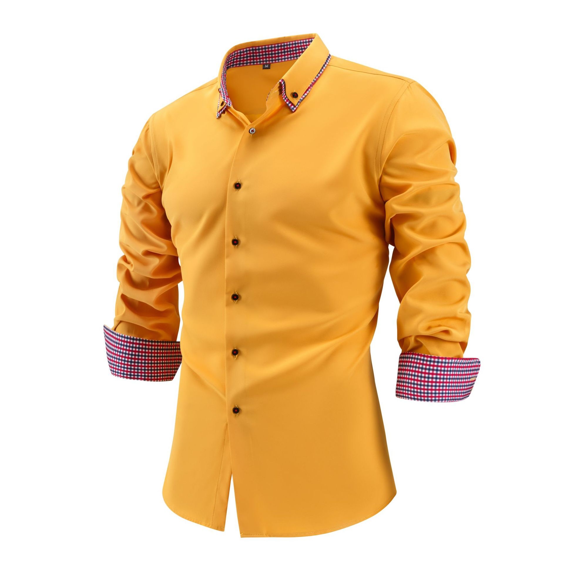 Camisa casual de hombre con botones y cuello alto.