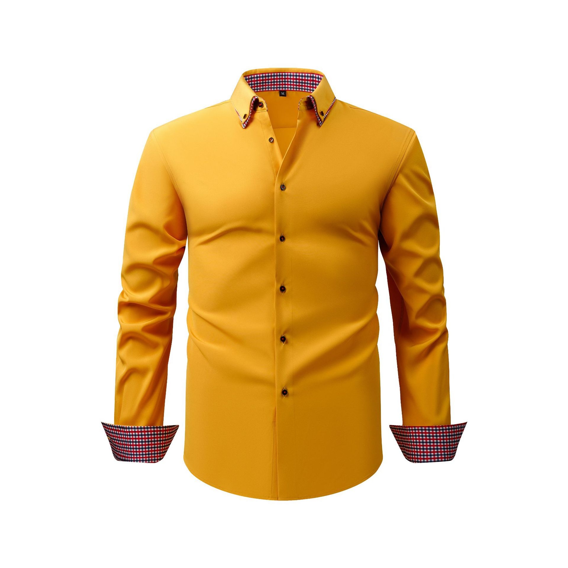 Camisa casual de hombre con botones y cuello alto.