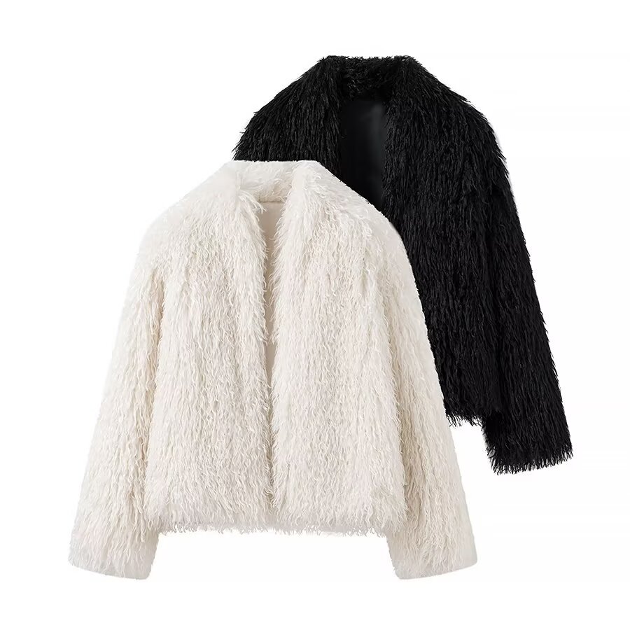 Abrigo de piel sintética, prenda exterior moderna y elegante KUN-00007