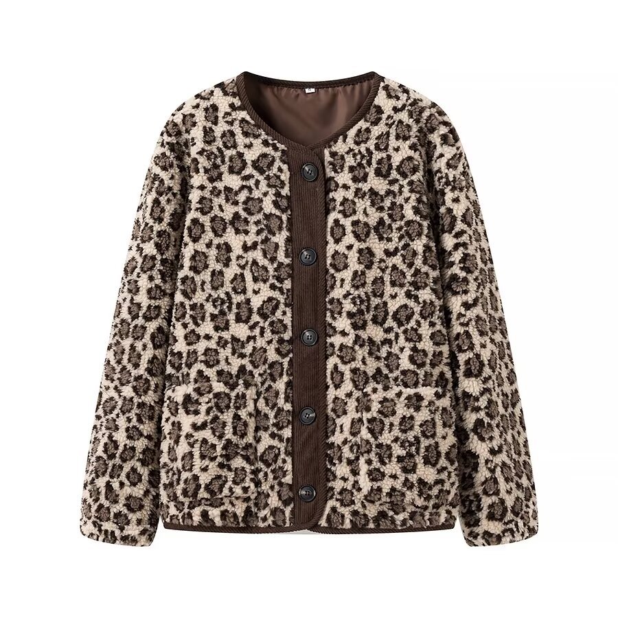 Faux Shearling Leopard Print Coat - Fashionable & Stylish KUN-00008
