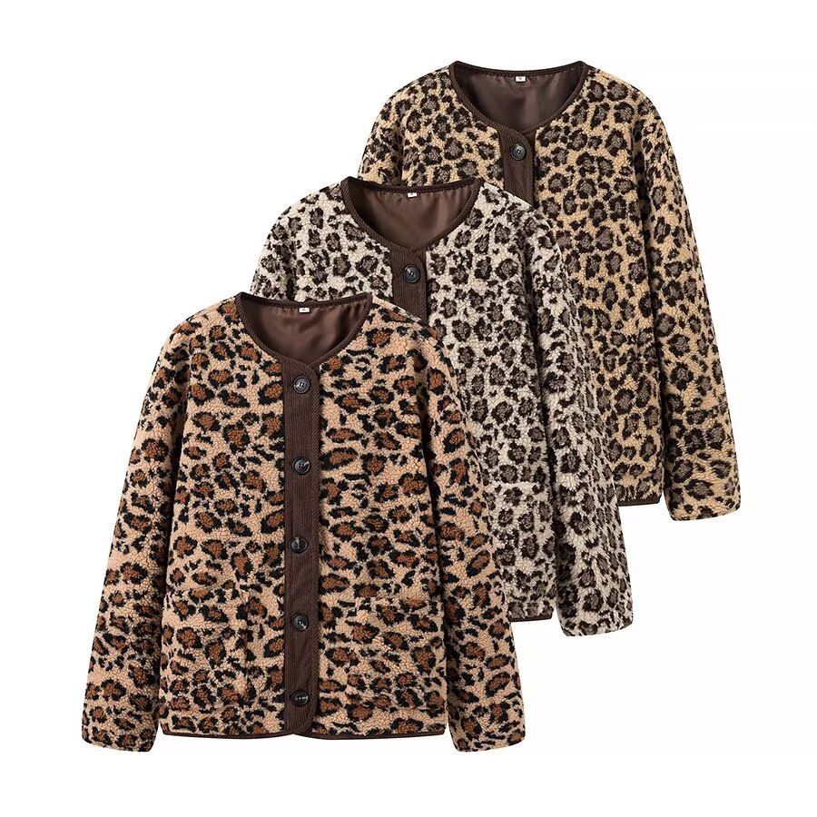 Faux Shearling Leopard Print Coat - Fashionable & Stylish KUN-00008