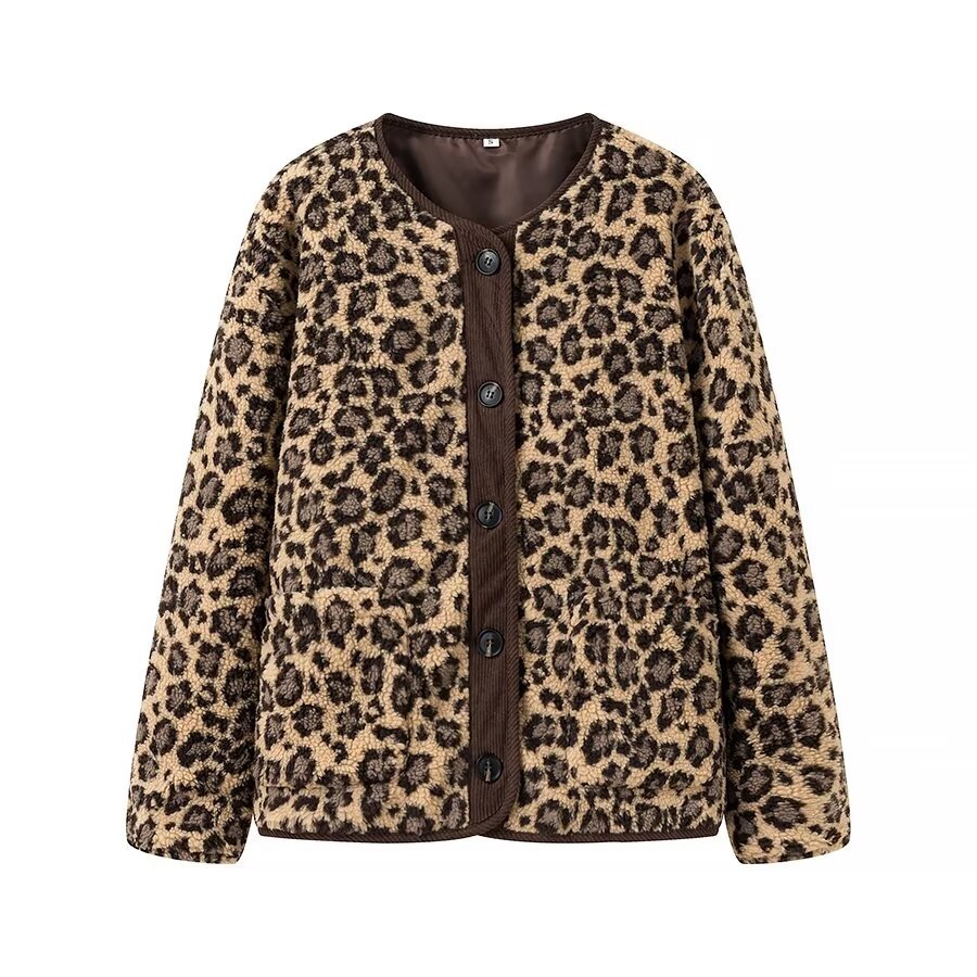 Faux Shearling Leopard Print Coat - Fashionable & Stylish KUN-00008