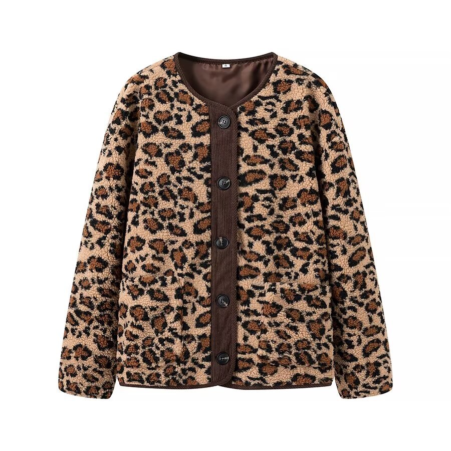 Faux Shearling Leopard Print Coat - Fashionable & Stylish KUN-00008