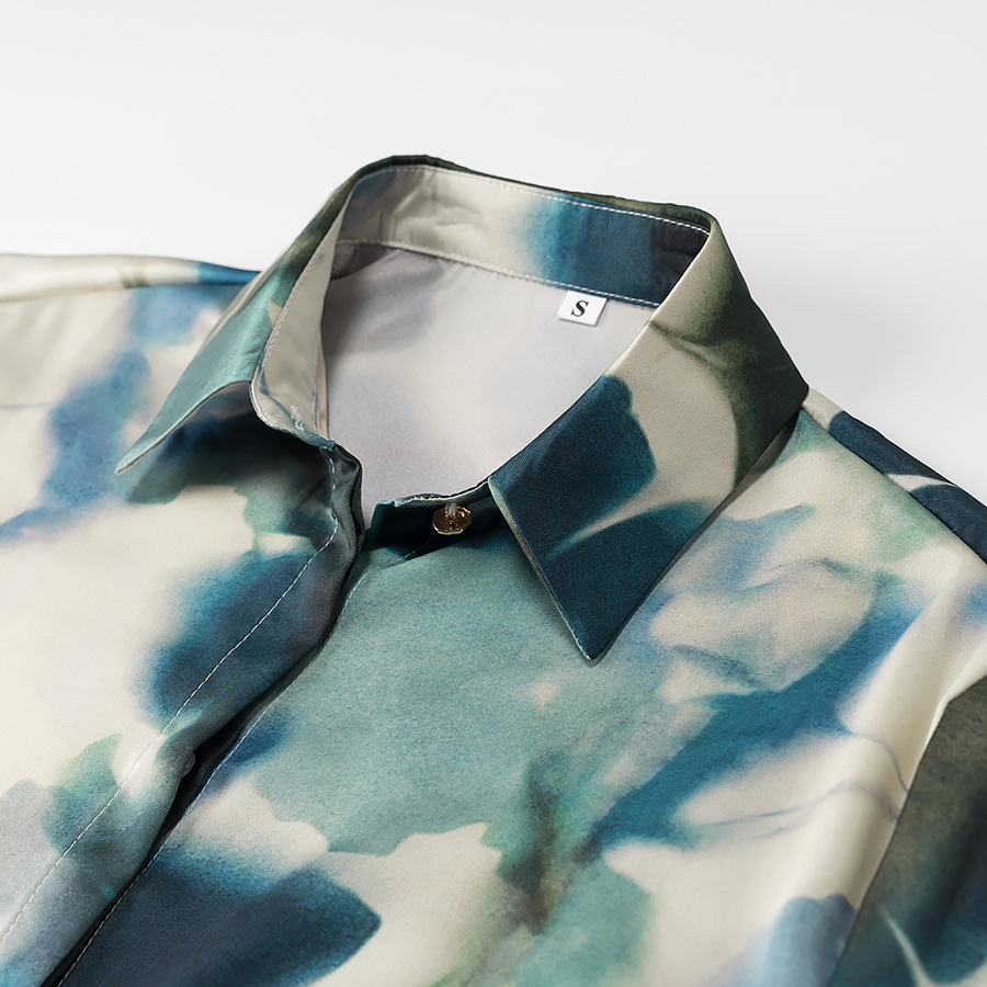 Silk Print Blouse Classic European Style Shirt KUN-00005