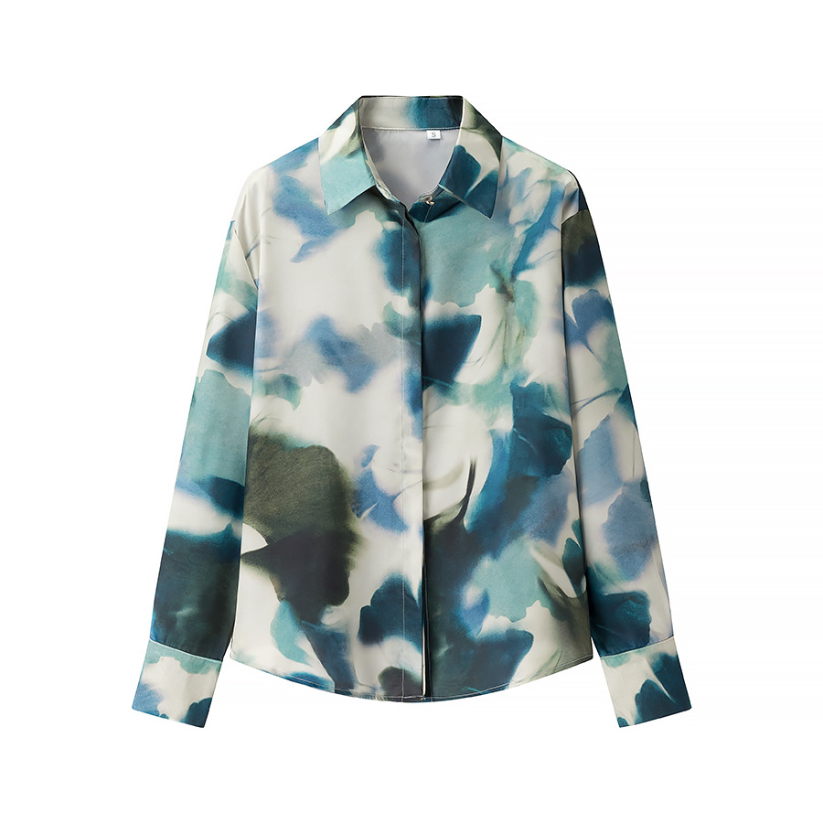 Silk Print Blouse Classic European Style Shirt KUN-00005