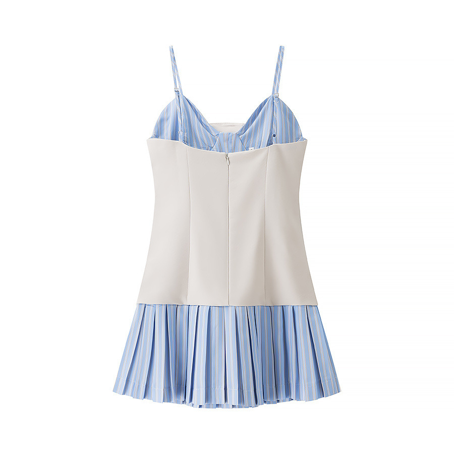 Poplin Patchwork V-Neck Sleeveless Cami Dress KUN-00008