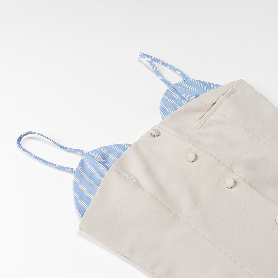 Poplin Patchwork V-Neck Sleeveless Cami Dress KUN-00008