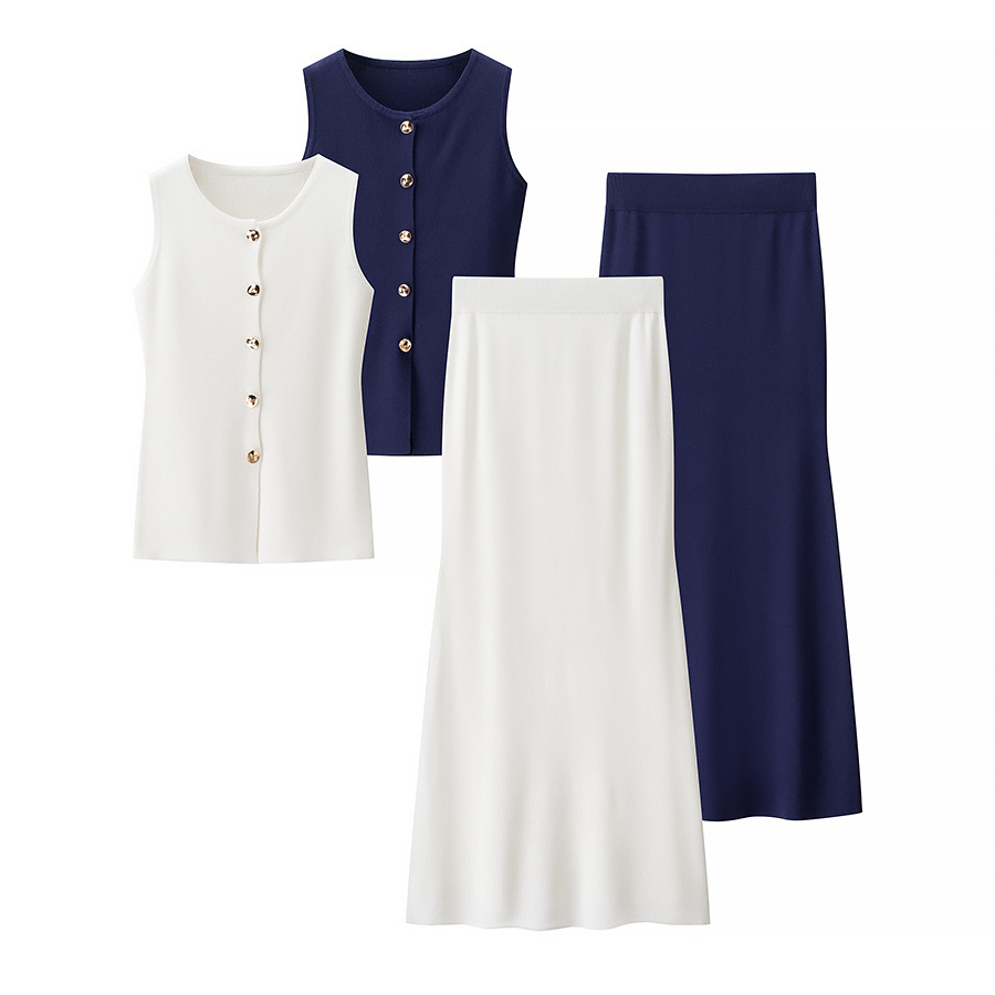 Gebreide top en rok set - Metallic gesp detail KUN-00010