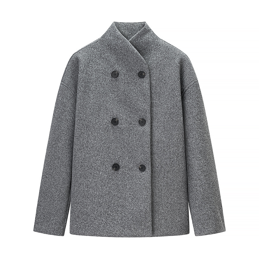 Wool Blend Overcoat - Stylish Women's Double-Breasted Coat KUN-00043