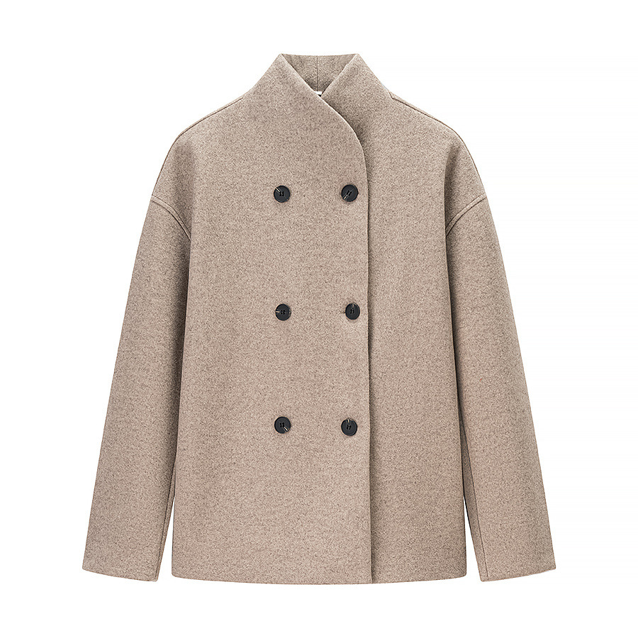 Wool Blend Overcoat - Stylish Women's Double-Breasted Coat KUN-00043