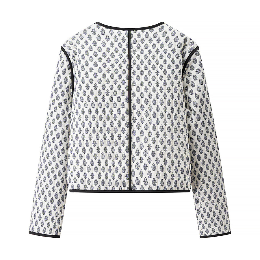 Cotton Floral Print Crew Neck Top - European Style KUN-00012